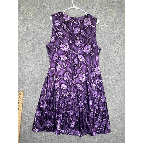 Vintage Kathie Lee womens purple floral midi lace up dress sleeveless light 22W - Picture 4 of 8